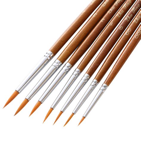 7 Pcs Oil Painting Brush Wood Handel Nylon Hair Hook Line Pen For
