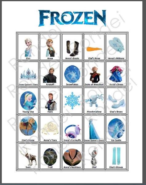 25 Cards Disney Frozen Princess Birthday Party Bingo Game Printable