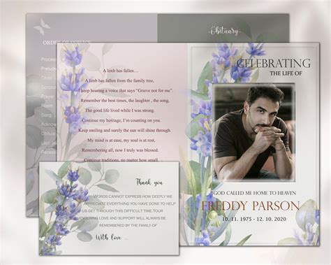 Blue Flowers Funeral Program Template For Young Man Classic Etsy