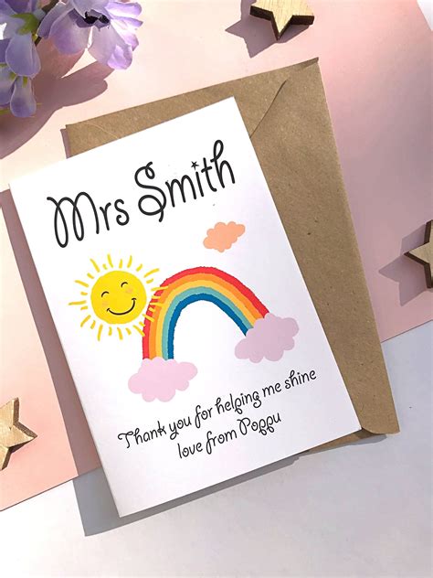 Thank You Card For Teacher Personalised Personalised Thank Etsy Uk