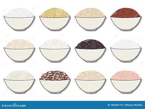 Set Of Rice In Bowl Hand Drawn Vector Illustration Stock Vector
