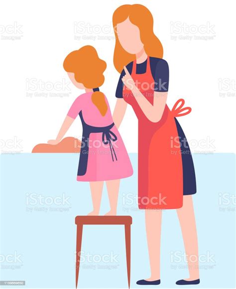 Ilustración De Madre Enseñando A La Hija A Lavar Los Platos Mamá Y Niño
