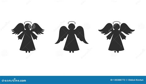 Christmas Angels Silhouettes Isolated On White Stock Vector