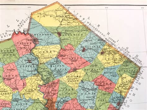 Berks County Map Original 1900 State Of Pennsylvania Atlas Etsy