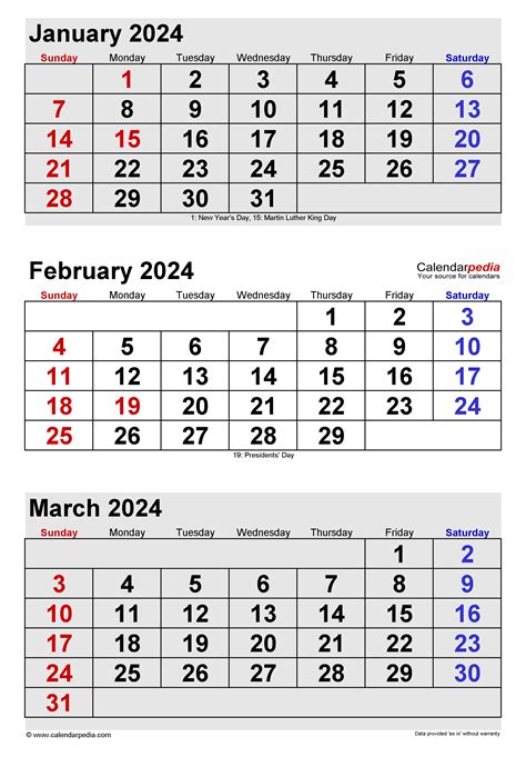 January February March 2024 Calendar Printable Free April 2024