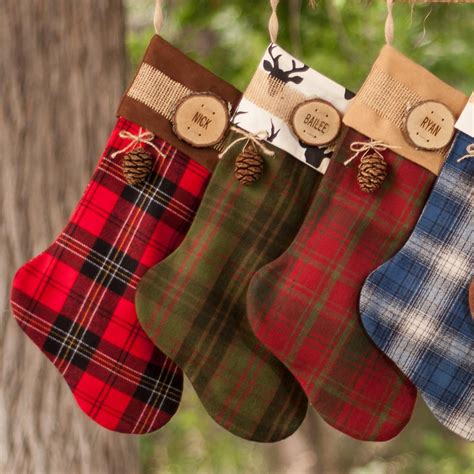 Plaid Christmas Stockings Personalized Country Christmas Wood Etsy