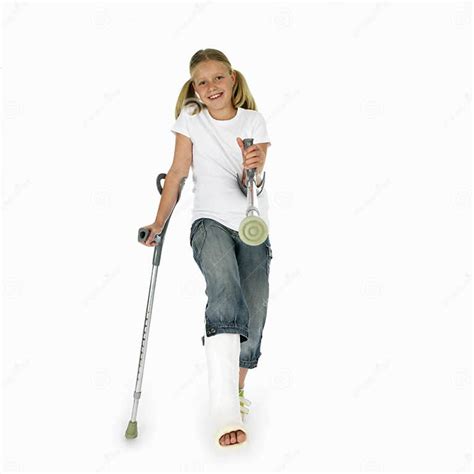 Girl With A Broken Leg Walking On Crutches Stock Photo Image Of