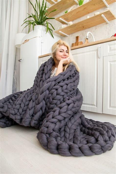 Super Chunky Knit Blanket Chunky Knits Merino Wool Blanket Knitted
