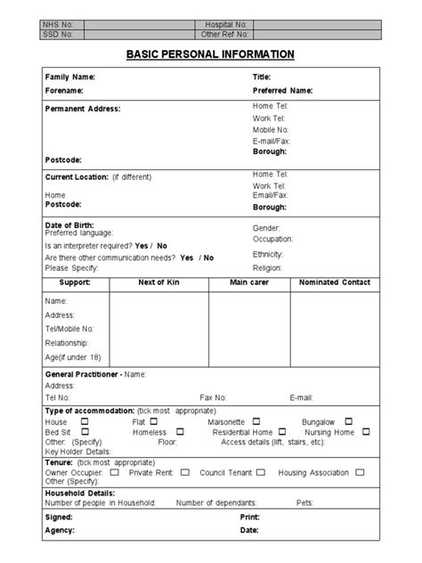 personal information form 08 pdf caregiver national health service