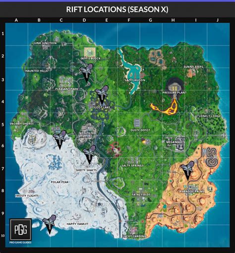 Fortnite Rift Locations Season X Map All Rift Spawns And Guide