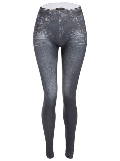 Ladies Womens Denim Look Skinny Jeggings Jeans Printed Stretchy Leggings Ebay