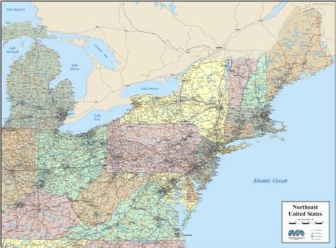 Wall Map Of Northeast Region United States
