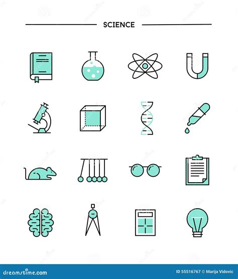 Set Of Flat Design Thin Line Science Icons Stock Vector Illustration