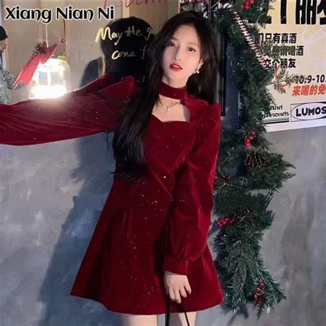 Xiang Nian Ni หญิง2023 Elegant สีแดงชุดเดรสทรงเอ Th