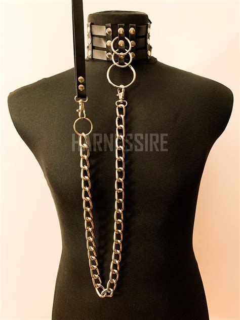 BDSM Collar With Bold Chain Leash Submissive Collar Gift Etsy