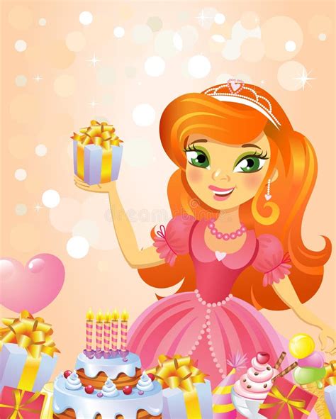 Happy Birthday Princess Greeting Card Stock Vector Illustration Of