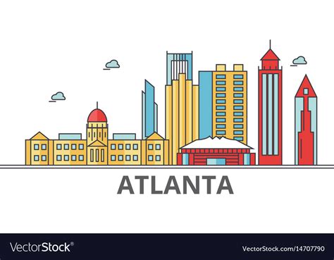 Atlanta City Skyline Buildings Streets Royalty Free Vector