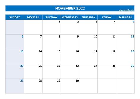 November 2022 Calendar Printable Landscape
