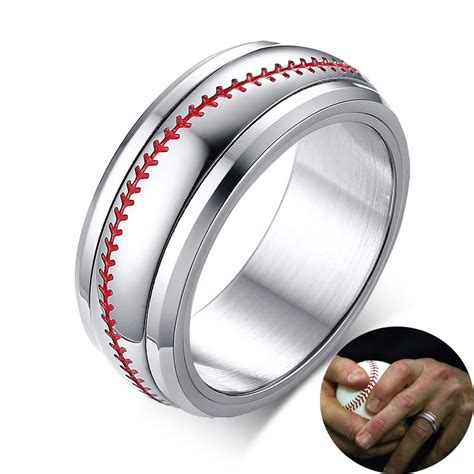 Top wedding trends wedding men dream wedding wiccan wedding wedding ideas trendy wedding wedding stuff diamond wedding rings handmade in sterling silver.baseball stitched rings for men and women.only true fans need apply. Men's Silver Tone Baseball Wedding Bands Ring Red Stitching with Stainless Steel Sports Softball ...