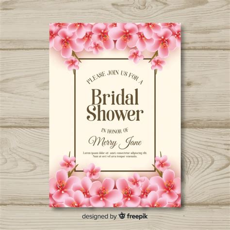 Realistic Flowers Bridal Shower Card Template Vector