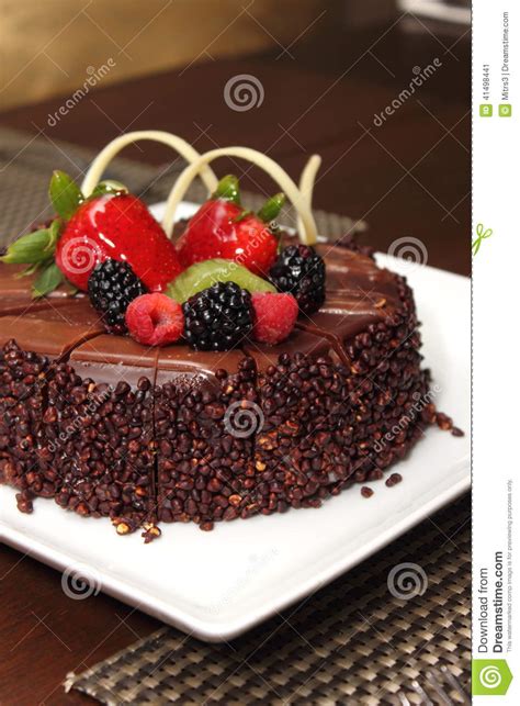 From swiss buttercream to french meringue. Chocolate Cake With Fresh Fruit Decoration. Stock Image ...