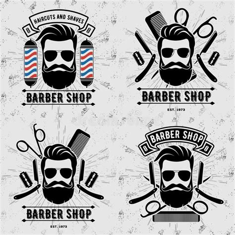 Set Of Vintage Barber Shop Logos Or Badges Stock Vector Illustration