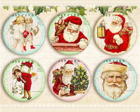 Christmas Circles With Vintage Images Santa Circles 2x2 Inch Circles On