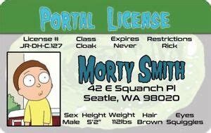 The Rick And Morty Show Morty Smith Fake I D Card Drivers License Ebay