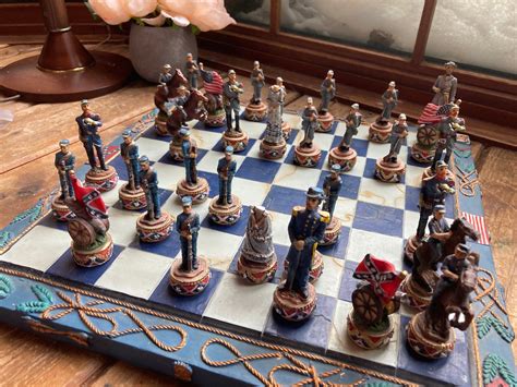 American Civil War Resin Chess Set Vintage Playing Board Etsy