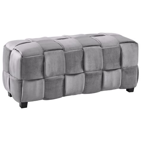 Raven Contemporary Long Ottoman With Velvet Upholstery And Basket Weave