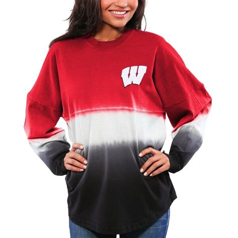 women s red wisconsin badgers ombre long sleeve dip dyed spirit jersey the official store of