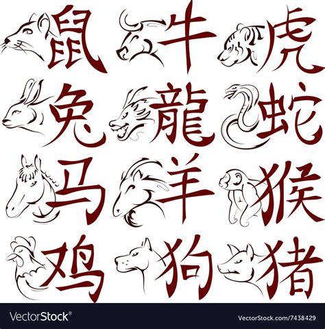 Chinese Zodiac Signs With Hieroglyphs Vector Image On Signe Chinois