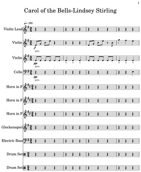 Carol Of The Bells Lindsey Stirling Sheet Music For Violin Lead Violin Cello Horn In F
