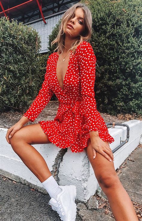 Step Up Long Sleeve Dress Red Polka Beginning Boutique White Dress