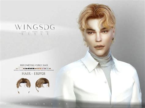 The Sims Resource Wings Er0928 Mid Parting Curly Hair Sims 4 Hair