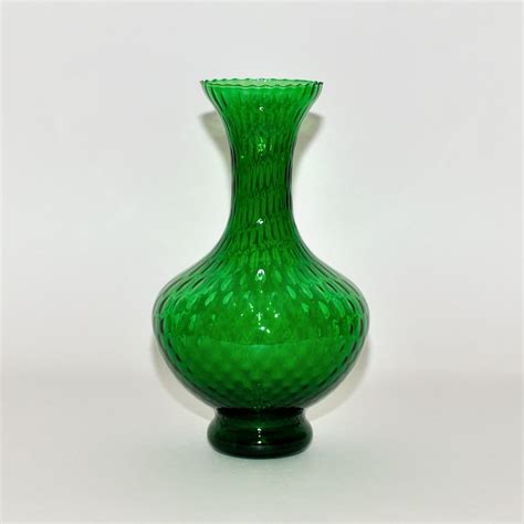 Vintage Italian Empoli Glass Vase Diamond Optic Emerald Green Vase Circa 1960s Mother Day T
