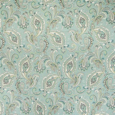 Seafoam Teal And Blue Paisley Cotton Upholstery Fabric