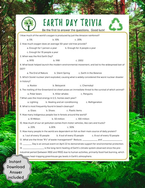 Earth Day Trivia Game Earth Day Game For Kids And Adults Fun Etsy