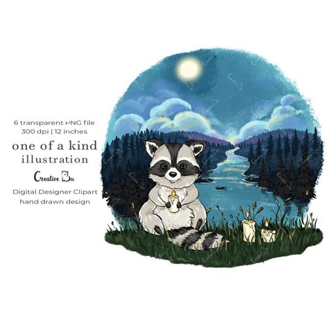 Raccoon Woodland Animals Clipart Nursery Illustration Mountain Etsy