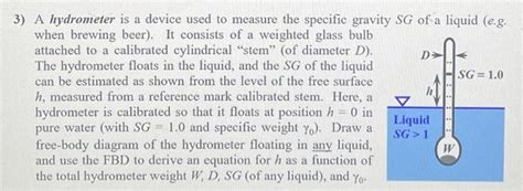 Solved A Hydrometer Is A Device Used To Measure The Chegg Com