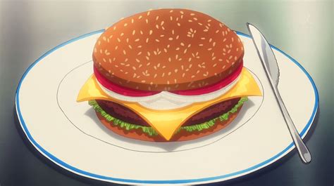 Tomato Onion Cheese And Lettuce Burger Think Food Anime S Culinaria