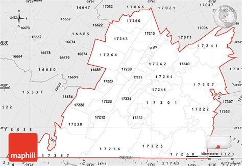 Silver Style Simple Map of ZIP Codes Starting with 172