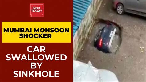 Viral Video Car Swallowed By Sinkhole At Mumbai Parking Lot After Rain