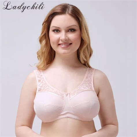 Ladychili Women Intimates Big Girl Big Breast Wide Strap Wide Bra Pink Lace Seamless Wire Free
