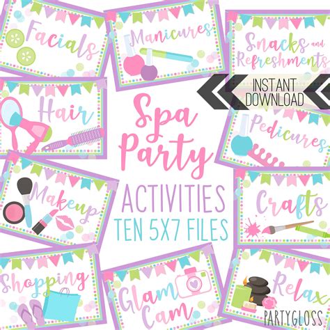 Spa Party Printable Signs Spa Activity Signs Spa Birthday Etsy