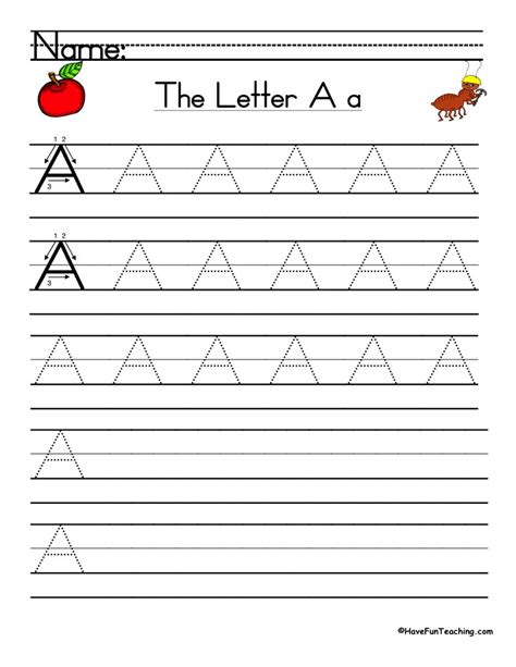 Letter A Handwriting Practice Worksheet Have Fun Teaching