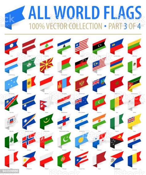 Bendera Dunia Vector Isometric Label Flat Icons Bagian 3 Dari 4