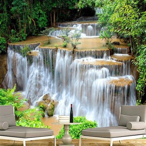 Custom 3d Photo Wallpaper Hd Green Landscape Waterfall Beautiful Tv