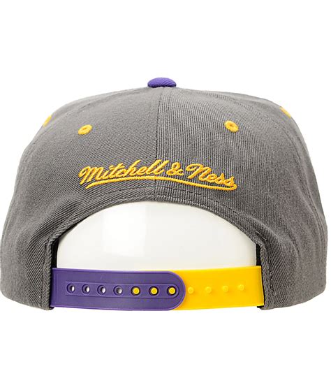 Nba Mitchell And Ness La Lakers Grey Splatter Snapback Hat Zumiez