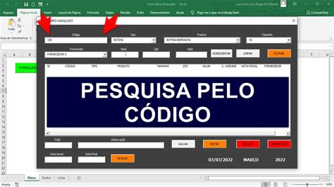 Formul Rio Avan Ado No Excel Pesquisar Produto Pelo C Digo E Carregar Listas Aula Youtube